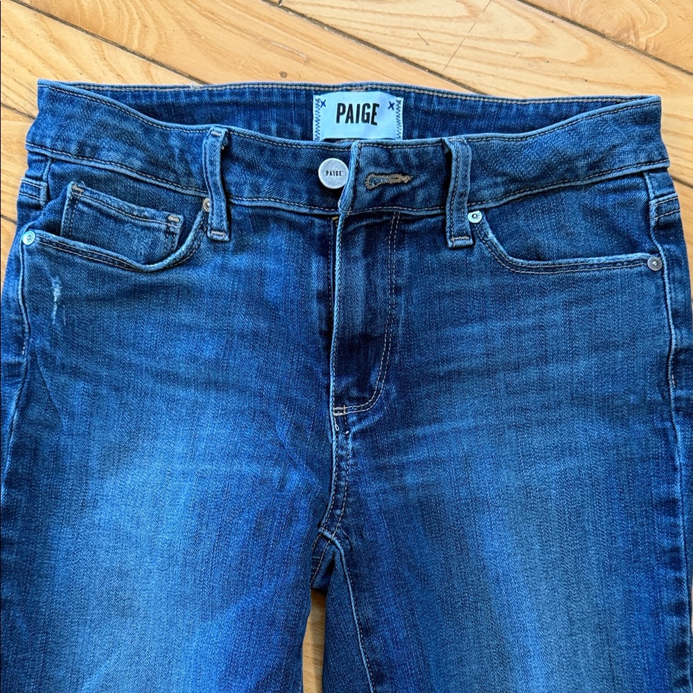 PAIGE Women's Verdugo Crop Dark Blue Distressed Jeans